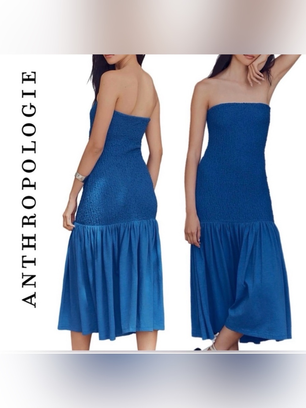 Strapless Smocked Midi Dress